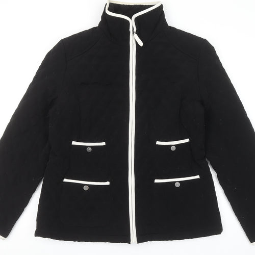 Gallery Women’s Black Quilted Mid-Length Jacket Size 14 Lined Zip Front