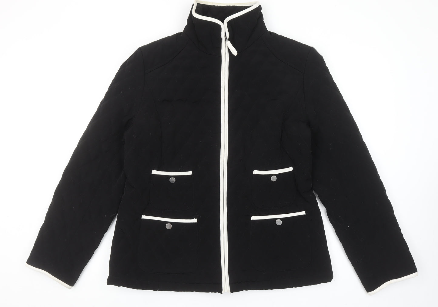 Gallery Women’s Black Quilted Mid-Length Jacket Size 14 Lined Zip Front