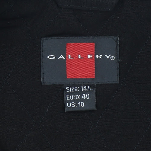 Gallery Women’s Black Quilted Mid-Length Jacket Size 14 Lined Zip Front