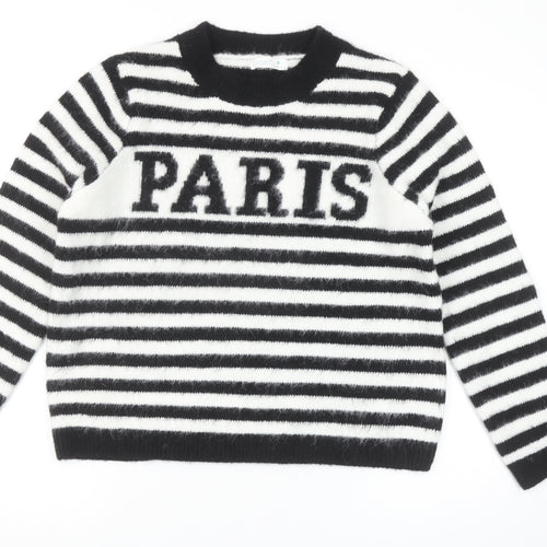 Primark Women Black & White Striped Paris Crew Neck Pullover Jumper Size M