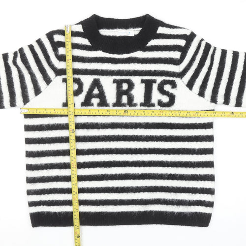 Primark Women Black & White Striped Paris Crew Neck Pullover Jumper Size M