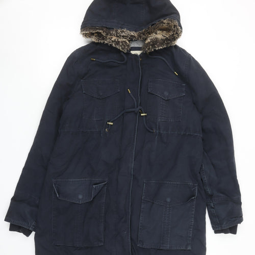 Noppies Women Blue Faux Fur Hooded Parka Coat Size M