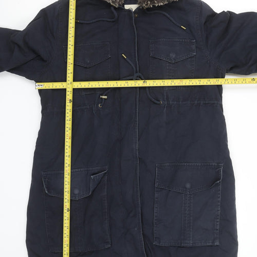Noppies Women Blue Faux Fur Hooded Parka Coat Size M