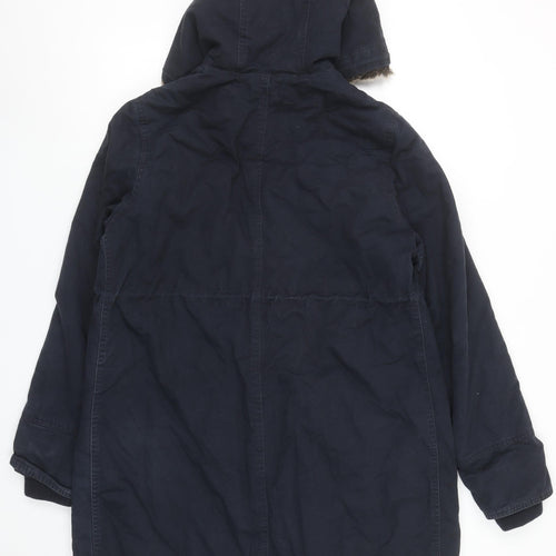 Noppies Women Blue Faux Fur Hooded Parka Coat Size M