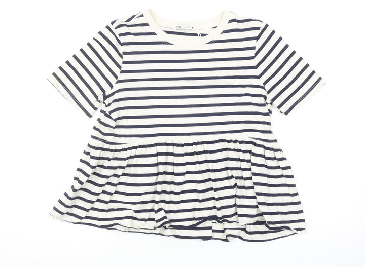 Zara Women Multicoloured Striped Relaxed Cotton Tunic T-Shirt S