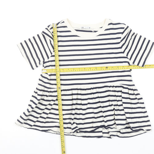 Zara Women Multicoloured Striped Relaxed Cotton Tunic T-Shirt S