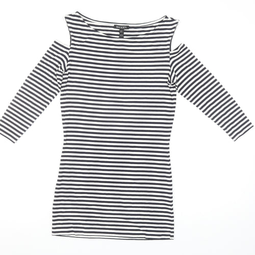 Baukjen Women’s Blue Striped Cold Shoulder 3/4 Sleeve Boat Neck T-Shirt Size 8