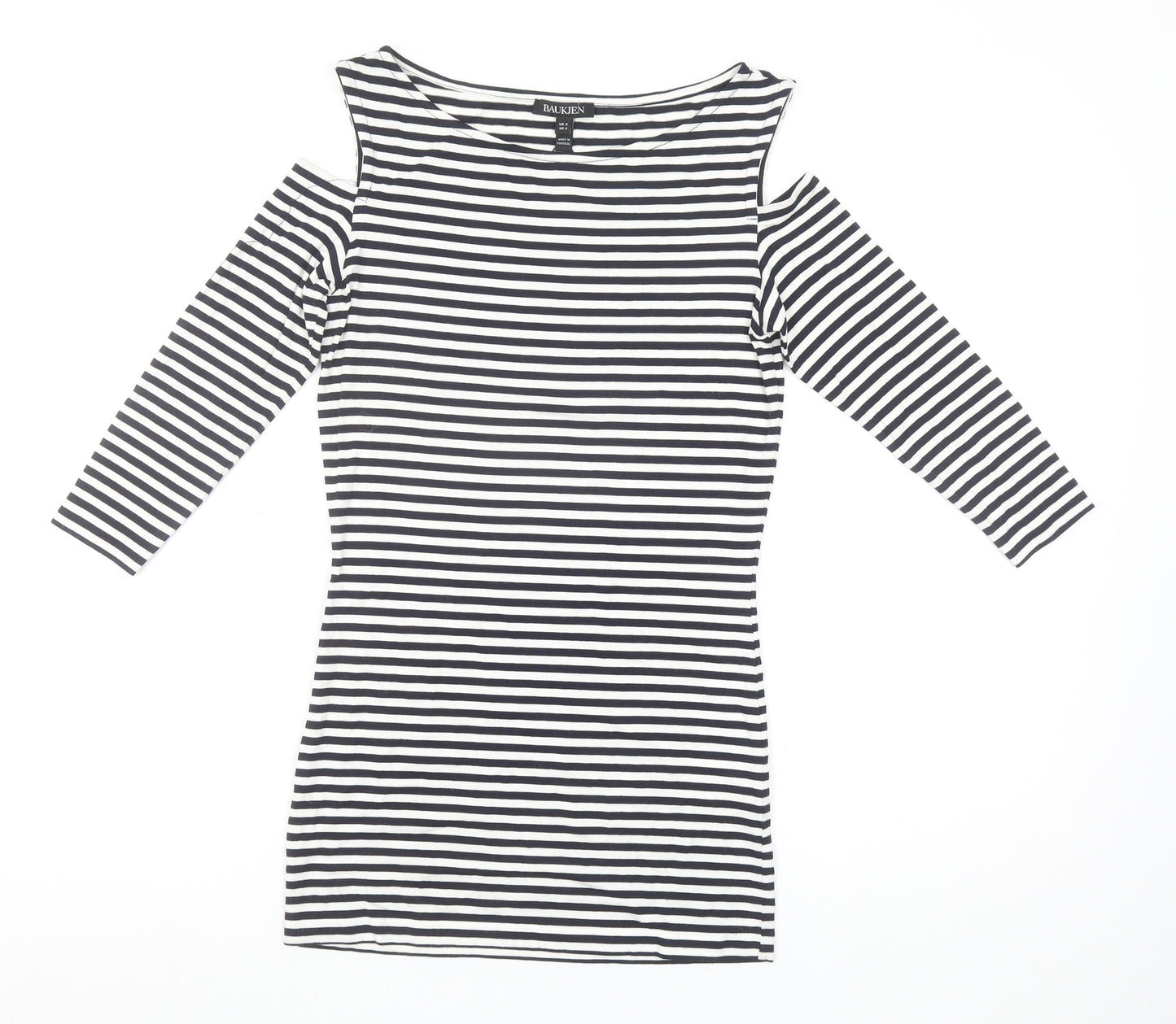 Baukjen Women’s Blue Striped Cold Shoulder 3/4 Sleeve Boat Neck T-Shirt Size 8