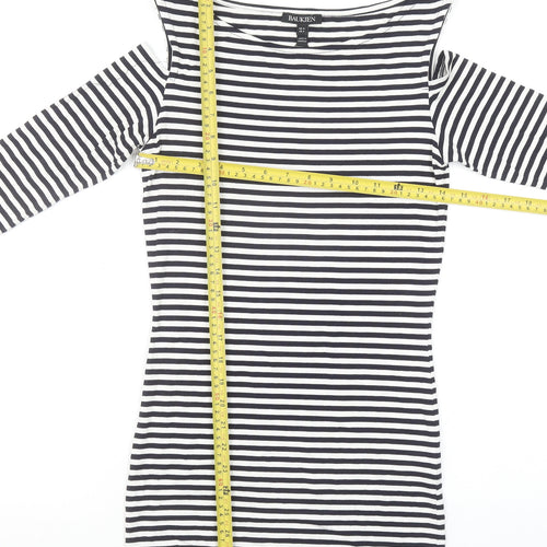 Baukjen Women’s Blue Striped Cold Shoulder 3/4 Sleeve Boat Neck T-Shirt Size 8