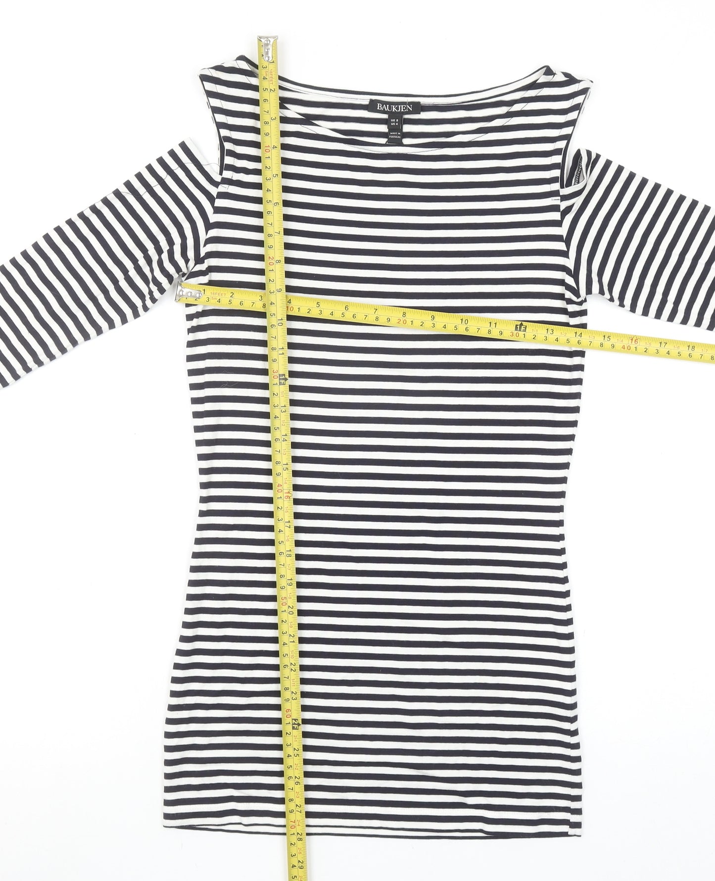 Baukjen Women’s Blue Striped Cold Shoulder 3/4 Sleeve Boat Neck T-Shirt Size 8