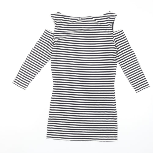 Baukjen Women’s Blue Striped Cold Shoulder 3/4 Sleeve Boat Neck T-Shirt Size 8