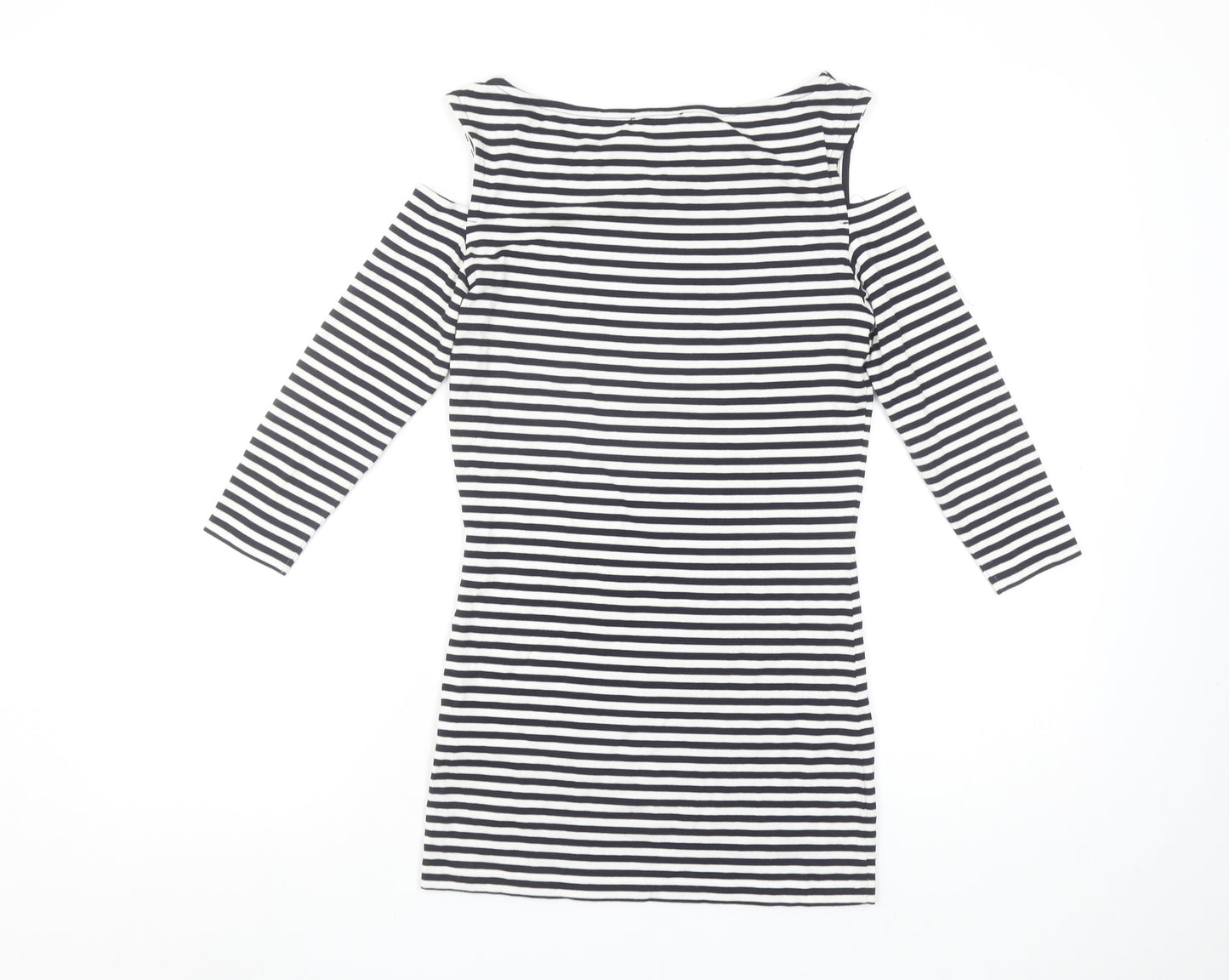 Baukjen Women’s Blue Striped Cold Shoulder 3/4 Sleeve Boat Neck T-Shirt Size 8
