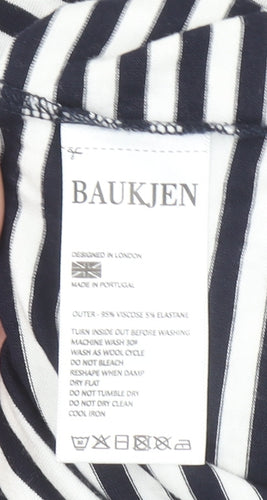 Baukjen Women’s Blue Striped Cold Shoulder 3/4 Sleeve Boat Neck T-Shirt Size 8
