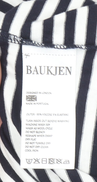 Baukjen Women’s Blue Striped Cold Shoulder 3/4 Sleeve Boat Neck T-Shirt Size 8