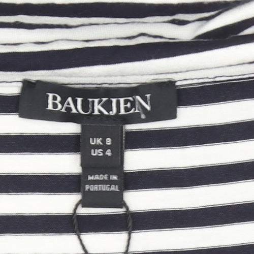 Baukjen Women’s Blue Striped Cold Shoulder 3/4 Sleeve Boat Neck T-Shirt Size 8