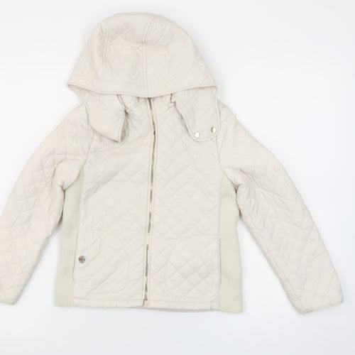 Massimo Dutti Girls Ivory Quilted Hooded Jacket 7 Years Full Zip Padded Coat