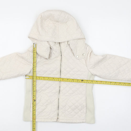 Massimo Dutti Girls Ivory Quilted Hooded Jacket 7 Years Full Zip Padded Coat
