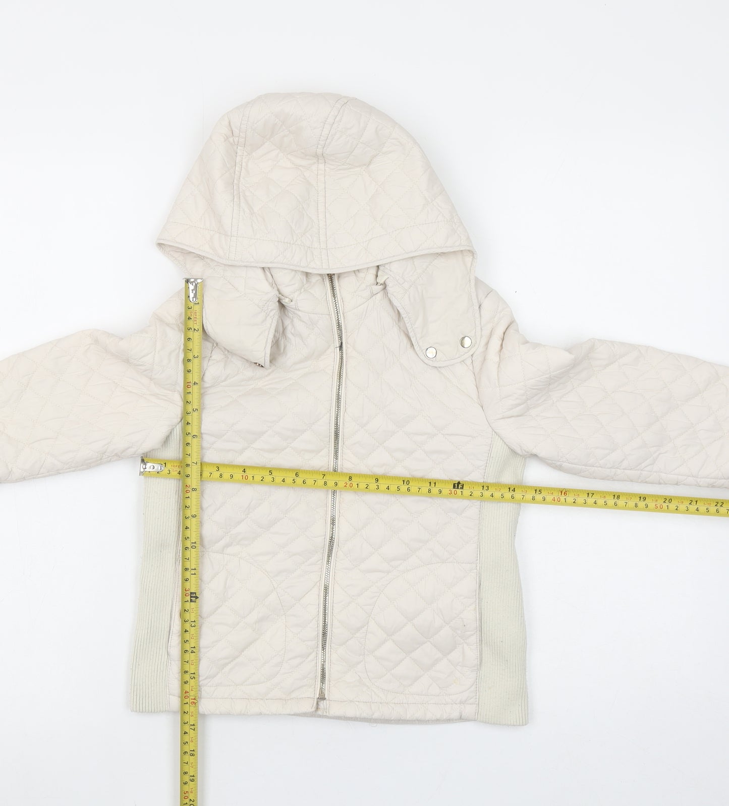 Massimo Dutti Girls Ivory Quilted Hooded Jacket 7 Years Full Zip Padded Coat