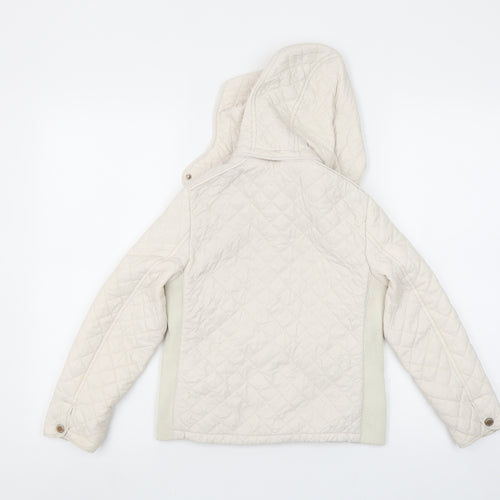 Massimo Dutti Girls Ivory Quilted Hooded Jacket 7 Years Full Zip Padded Coat