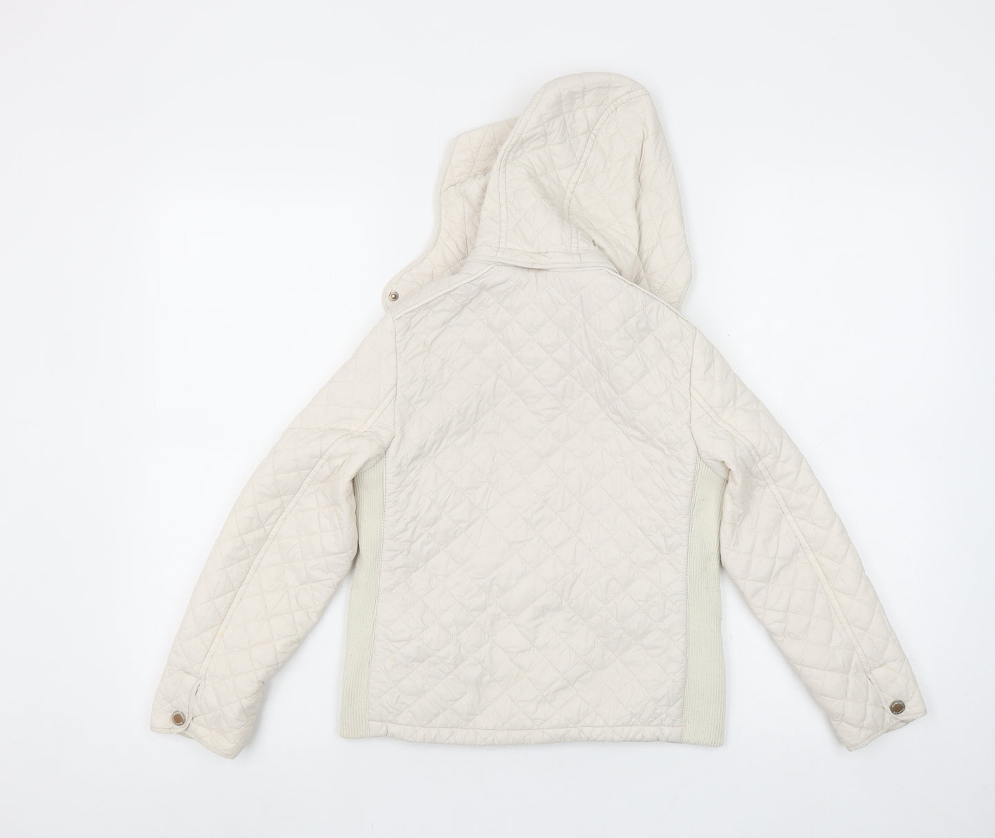 Massimo Dutti Girls Ivory Quilted Hooded Jacket 7 Years Full Zip Padded Coat