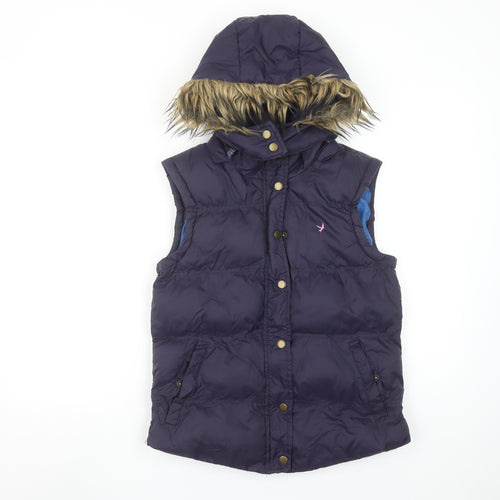 Denim Co. Womens Blue Faux Fur Hooded Puffer Gilet Size 10