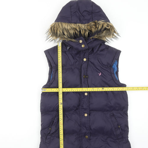 Denim Co. Womens Blue Faux Fur Hooded Puffer Gilet Size 10