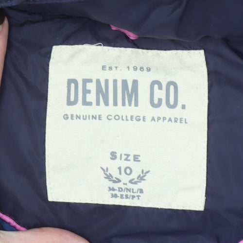 Denim Co. Womens Blue Faux Fur Hooded Puffer Gilet Size 10