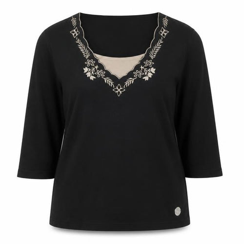 Dash Womens Black Size 22 Embroidered 3/4 Sleeve V-Neck T-Shirt