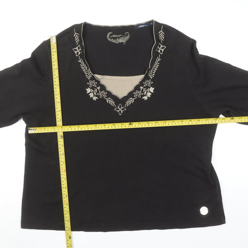 Dash Womens Black Size 22 Embroidered 3/4 Sleeve V-Neck T-Shirt
