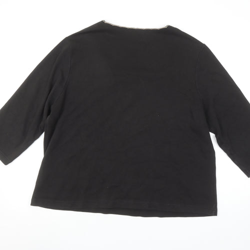 Dash Womens Black Size 22 Embroidered 3/4 Sleeve V-Neck T-Shirt