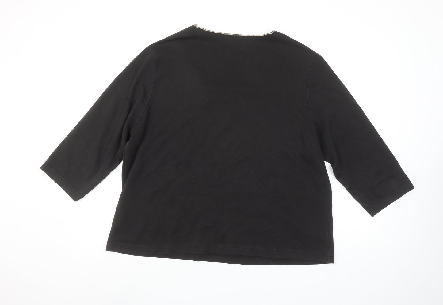 Dash Womens Black Size 22 Embroidered 3/4 Sleeve V-Neck T-Shirt