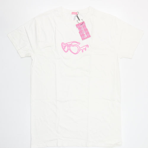 Love Island Womens White Cotton T-Shirt Size S Casual Summer Top