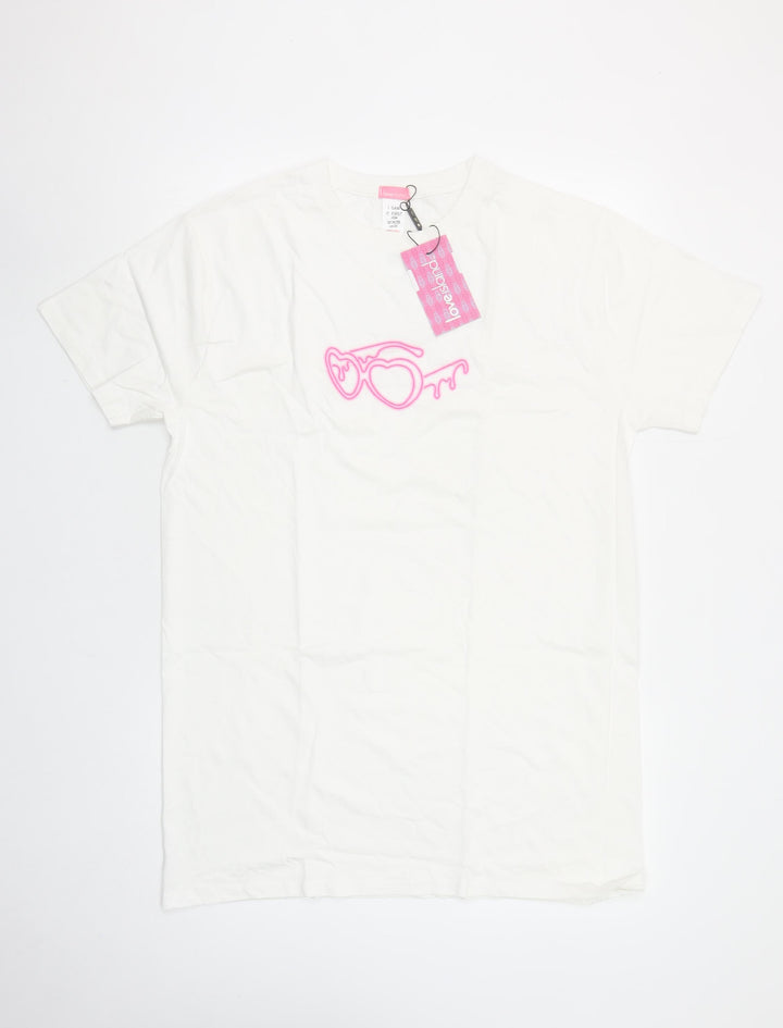 Love Island Womens White Cotton T-Shirt Size S Casual Summer Top