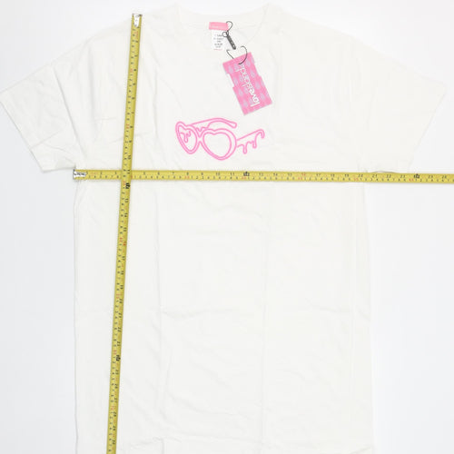 Love Island Womens White Cotton T-Shirt Size S Casual Summer Top