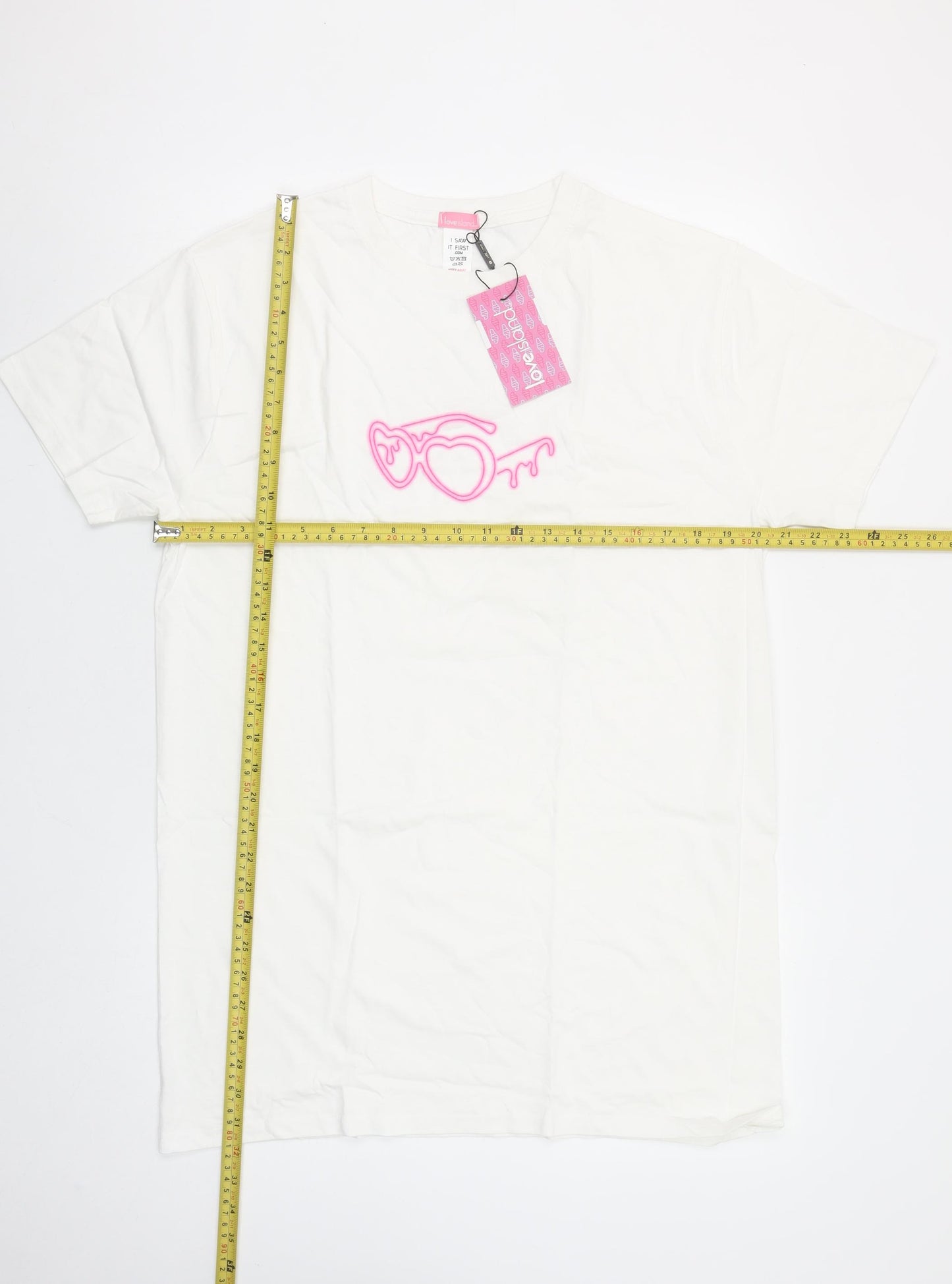 Love Island Womens White Cotton T-Shirt Size S Casual Summer Top