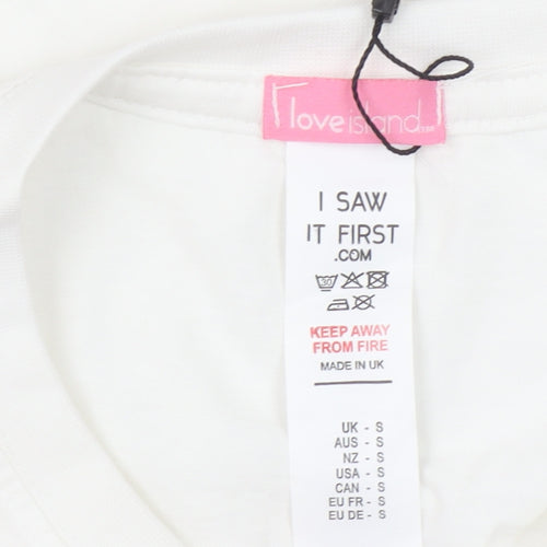 Love Island Womens White Cotton T-Shirt Size S Casual Summer Top
