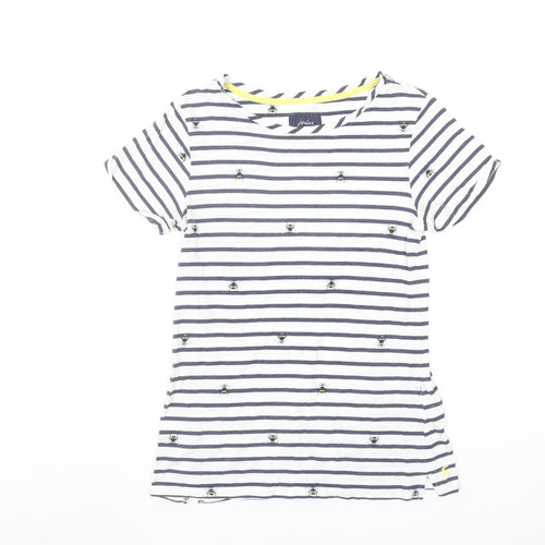Joules Women's White Striped Bee Embroidered Cotton T-Shirt UK 8
