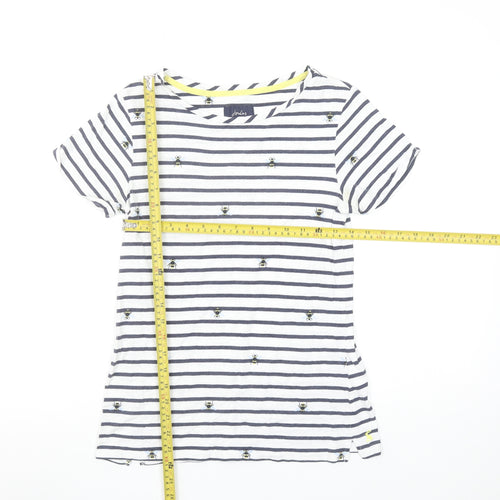 Joules Women's White Striped Bee Embroidered Cotton T-Shirt UK 8