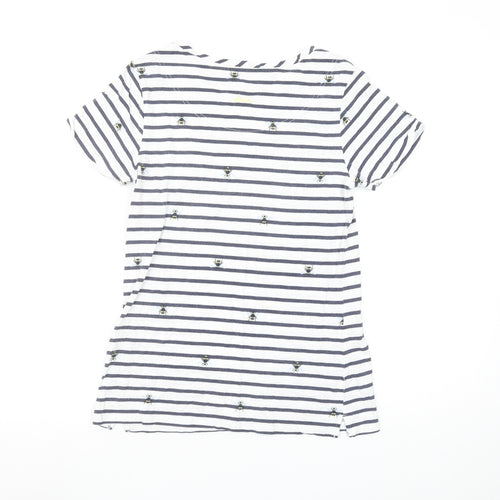 Joules Women's White Striped Bee Embroidered Cotton T-Shirt UK 8