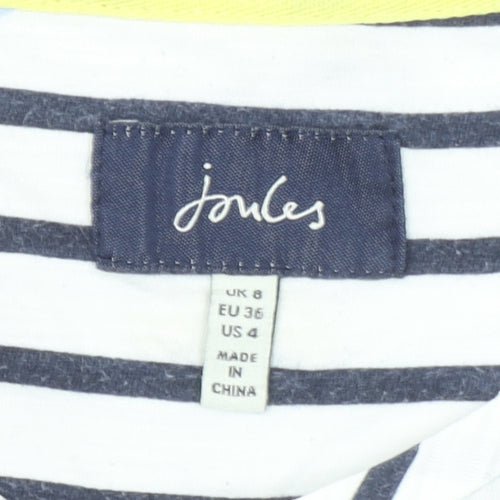 Joules Women's White Striped Bee Embroidered Cotton T-Shirt UK 8