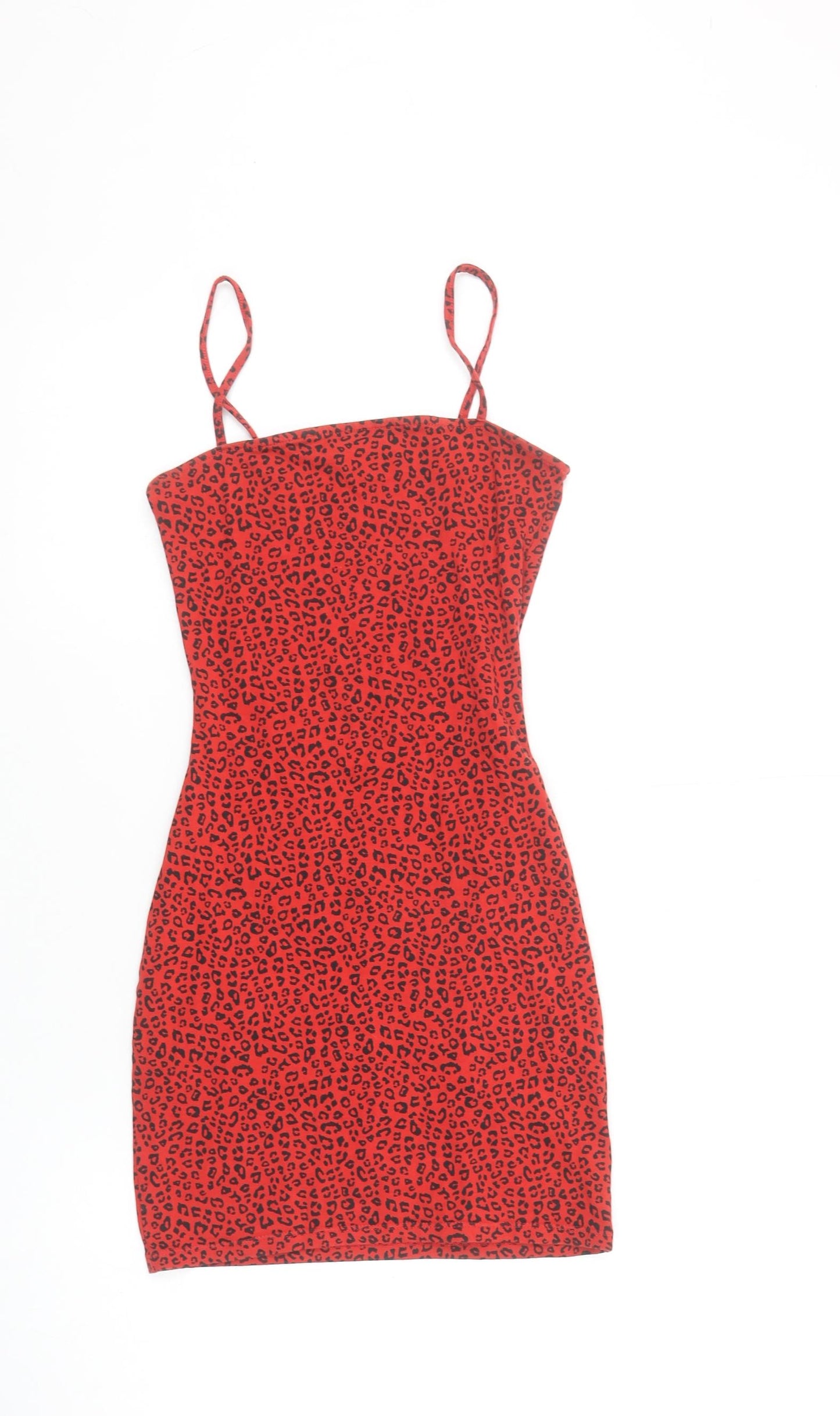 H&M Women Red Leopard Print Bodycon Mini Dress Size 6
