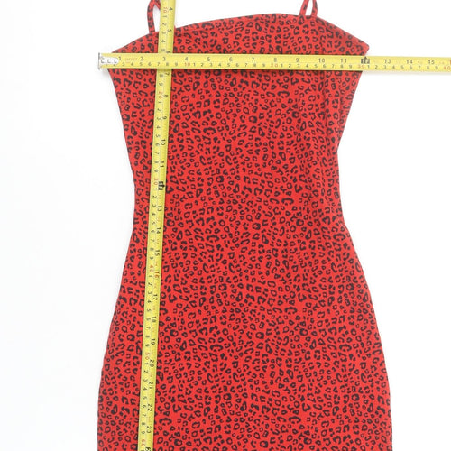 H&M Women Red Leopard Print Bodycon Mini Dress Size 6