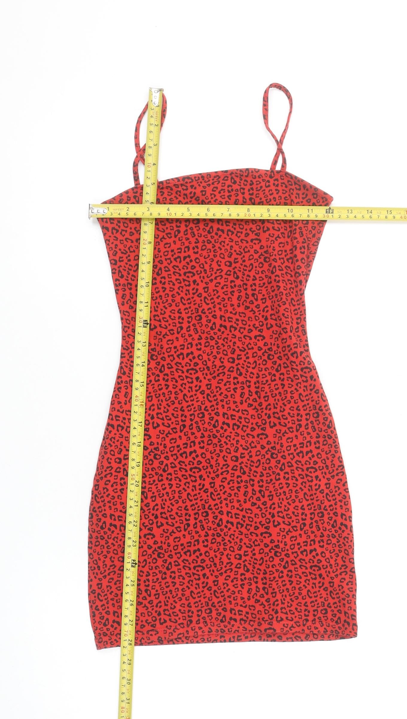H&M Women Red Leopard Print Bodycon Mini Dress Size 6