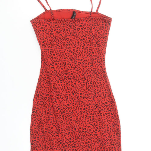 H&M Women Red Leopard Print Bodycon Mini Dress Size 6