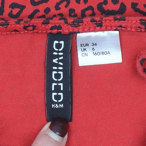 H&M Women Red Leopard Print Bodycon Mini Dress Size 6