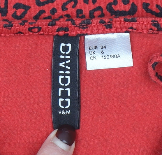 H&M Women Red Leopard Print Bodycon Mini Dress Size 6