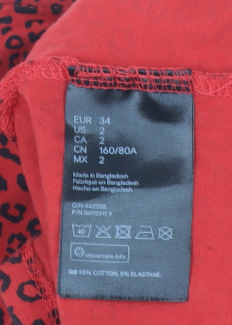 H&M Women Red Leopard Print Bodycon Mini Dress Size 6