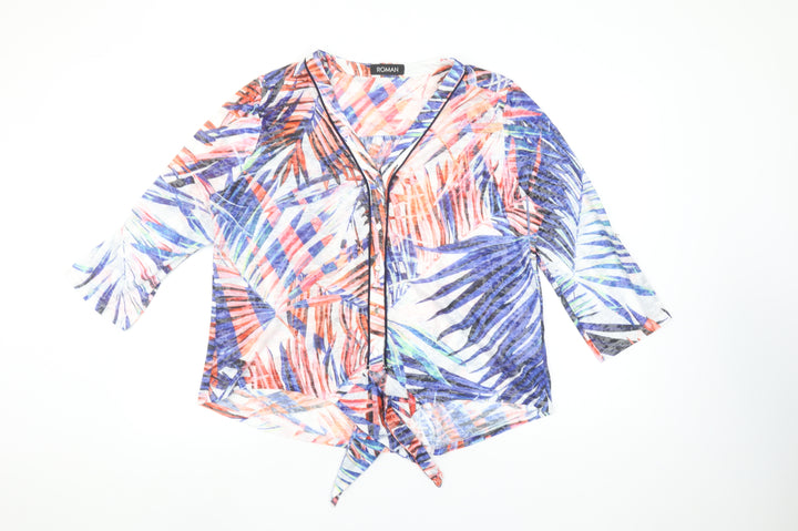 Roman Women’s Multicoloured Tropical Button Tie Front Blouse M
