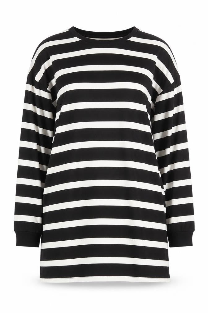 ASOS Women’s Black White Striped Long Sleeve Jersey T-Shirt UK 12