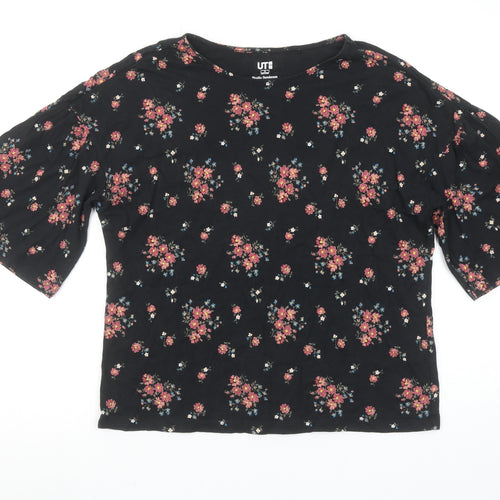 Uniqlo Women’s Black Floral Cotton Short Sleeve T-Shirt S